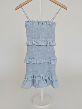 NWT Hello Molly Powder Blue Smocked Ruffle Dress Womens / Teen Size XS